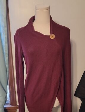 Women's Asymmetrical Button Pullover Sweater - Maroon
